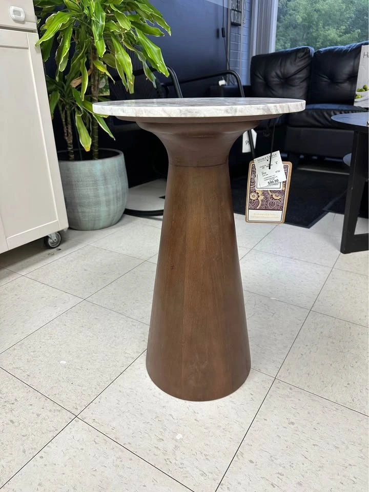 Homesense Marble and Wood Pedestal Side Table - photo 5