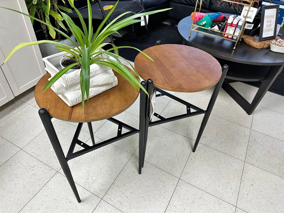 Pair of Wood and Metal Side Tables