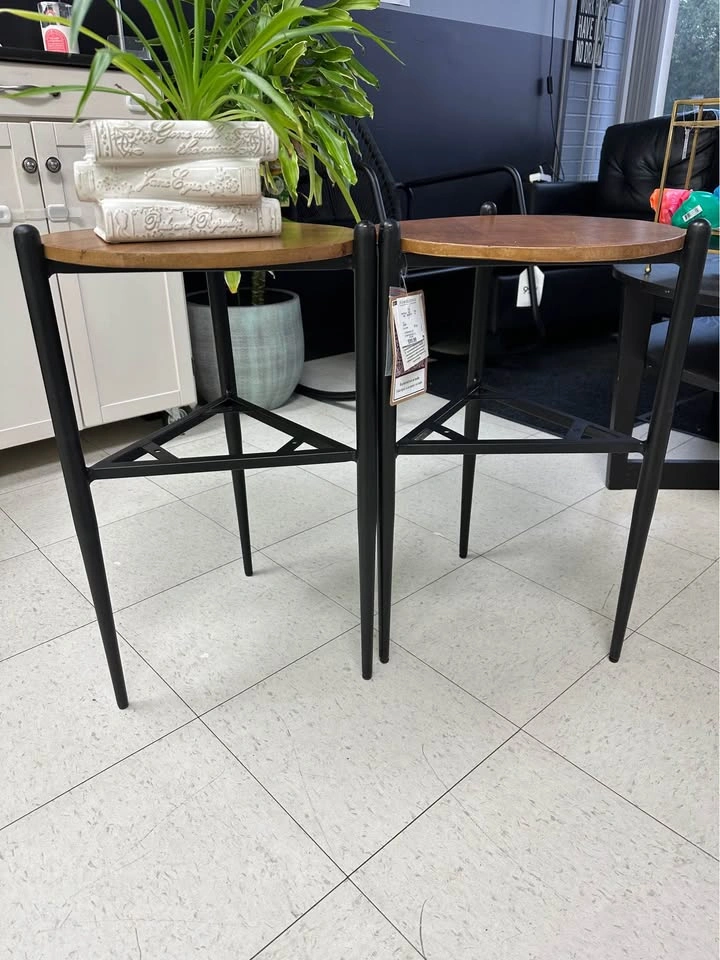 Pair of Wood and Metal Side Tables - photo 2