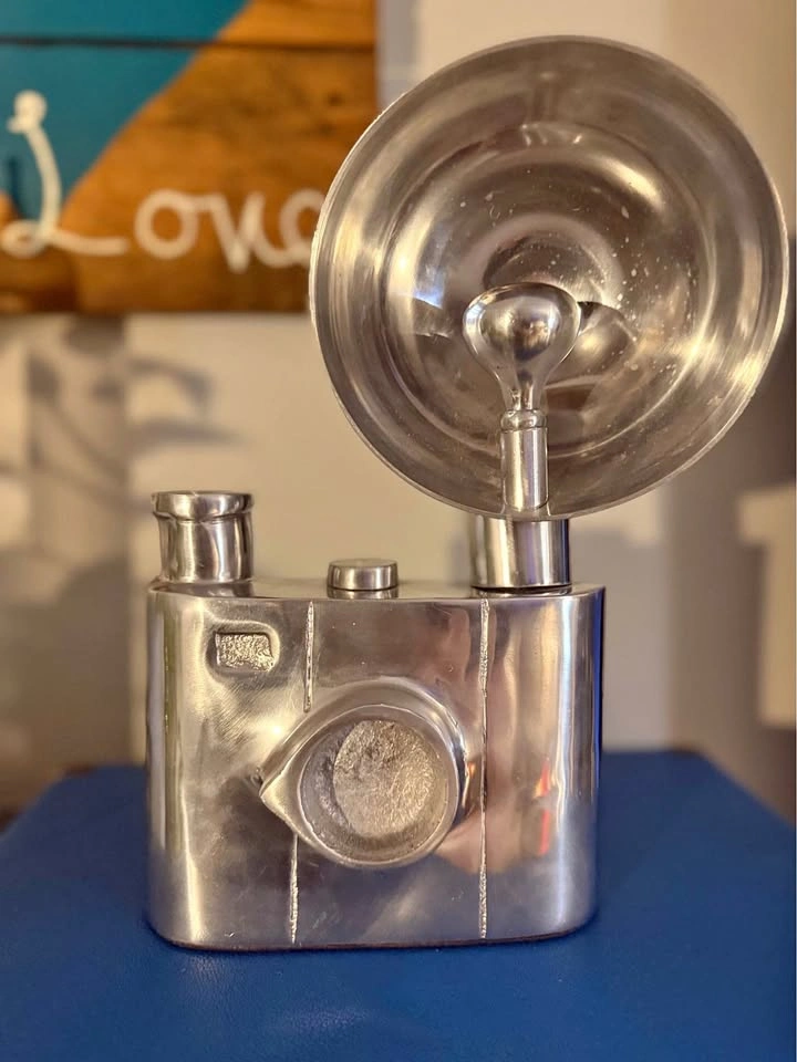 Pop Art Decorative Aluminum Camera sculpture with flash