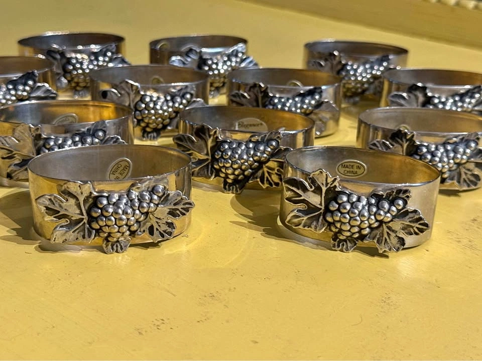 Vintage silver-plated napkin rings- set of 12