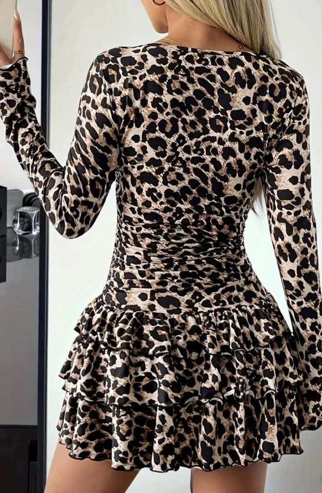 Brand new Leopard Print Long Sleeve Tiered Ruffle Mini Dress - photo 2