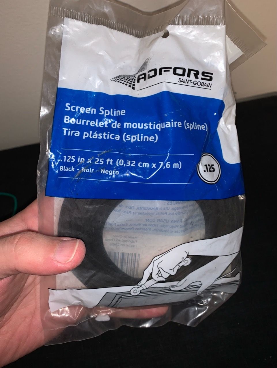 Adfors Screen Spline Black 0.125in x 25ft