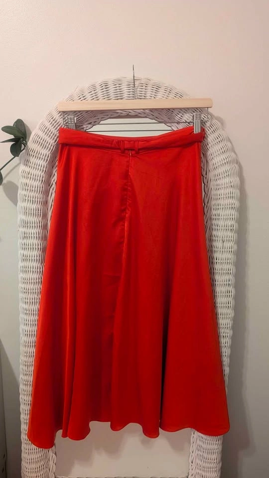 Red Satin ASOS A-Line Midi Skirt with Tie Waist - photo 3