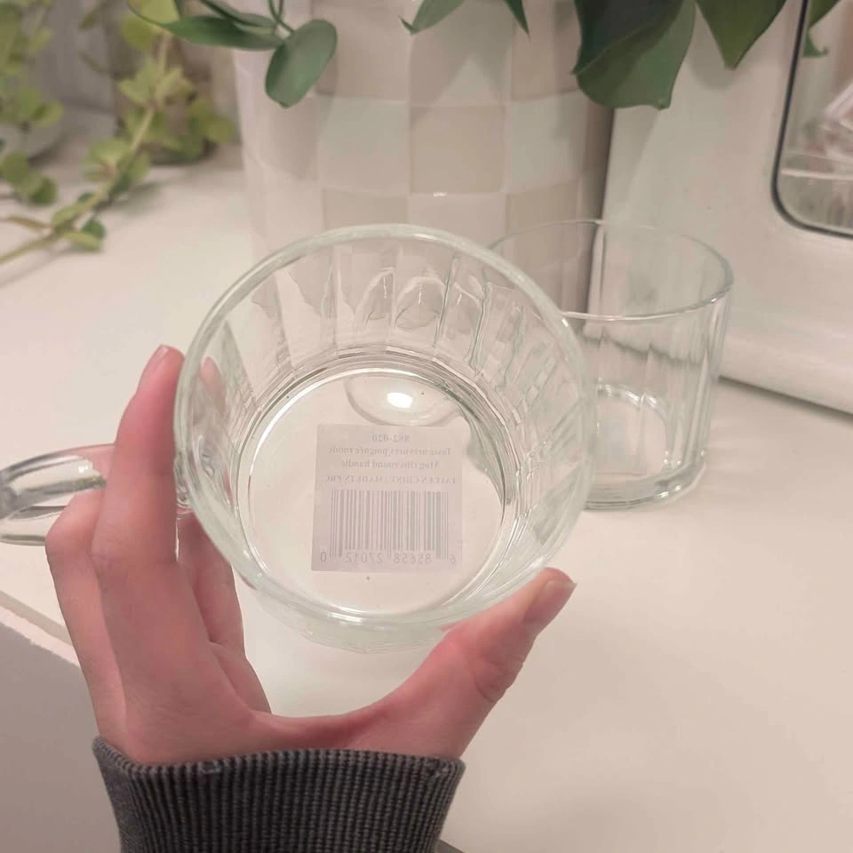 NEW Set Of Ribbed Glass Mugs with Round Handles - photo 4