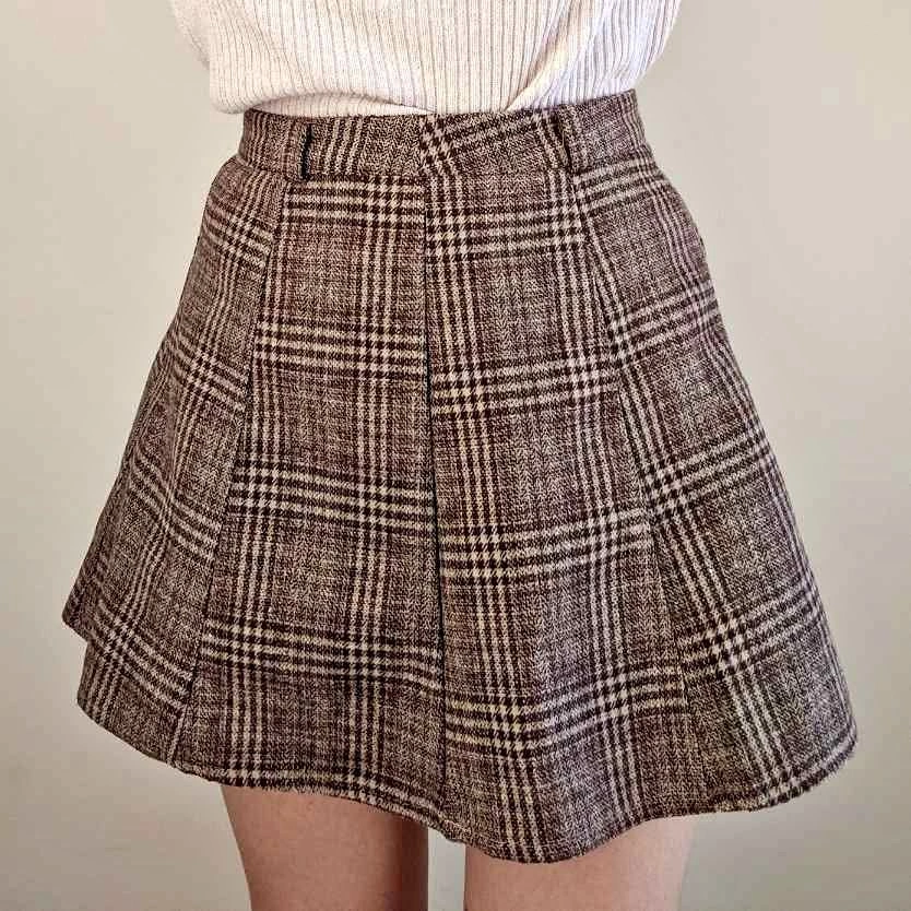 Brown Plaid A-Line Skirt