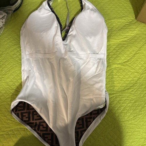 White Brown Black One Piece Swimsuit Logo Pattern Padded XL