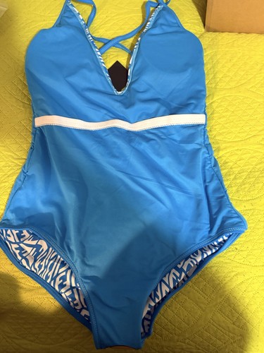 White Brown Black One Piece Swimsuit Logo Pattern Padded XL - photo 2