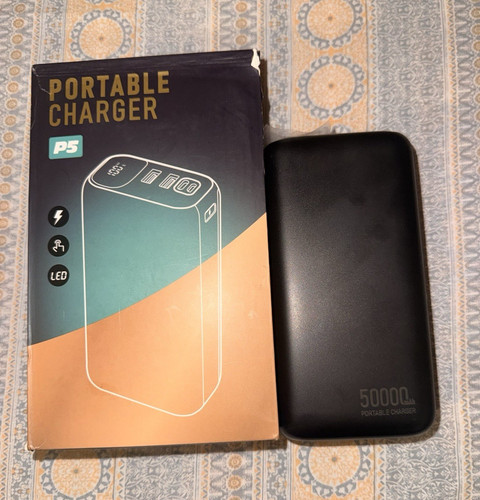 P5 50000mAh Black Portable Charger Power Bank Fast Charge Qi
