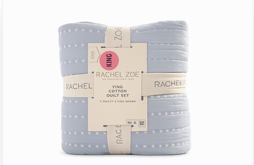 Rachel Zoe Cotton Stonewash Blue King Quilt 106”x92”