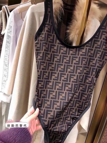 Women's One Piece Bodysuit Brown Black Logo Monogram Print Small