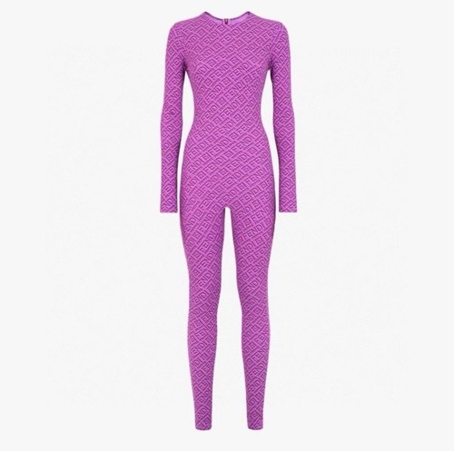 Purple Geometric Pattern Long Sleeve Catsuit, Women's Medium