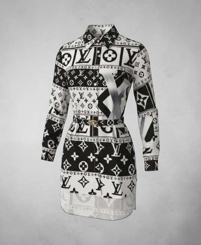 Black & White Shirt Dress Logo Print Collared Long Sleeve