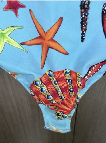 White One Piece Swimsuit Starfish Print Beach S,M,L New - photo 2