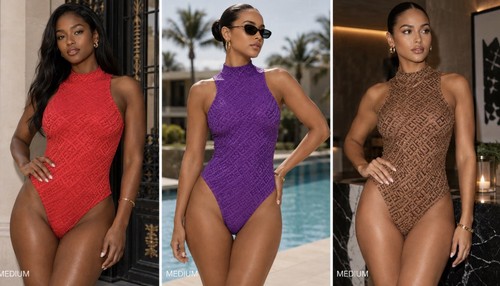 One Piece Swimsuit In Orange, Purple, And Brown (S, M, L)