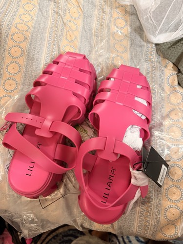Women's Pink Strappy Fisherman Synthetic Flat Sandals 10 M