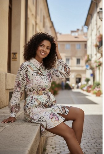 Multicolor Shirt Dress Graphic Print Collared Long Sleeve Belted - photo 2