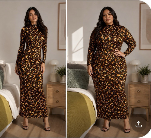 Multicolor Leopard Print Bodycon Maxi Dress High Neck Long Sleev