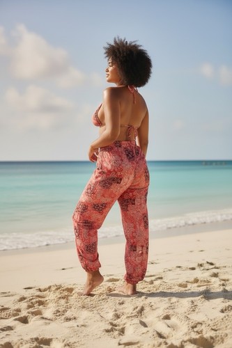 Red Patchwork Bikini Top & Straight Leg Pants Beach Set - photo 3