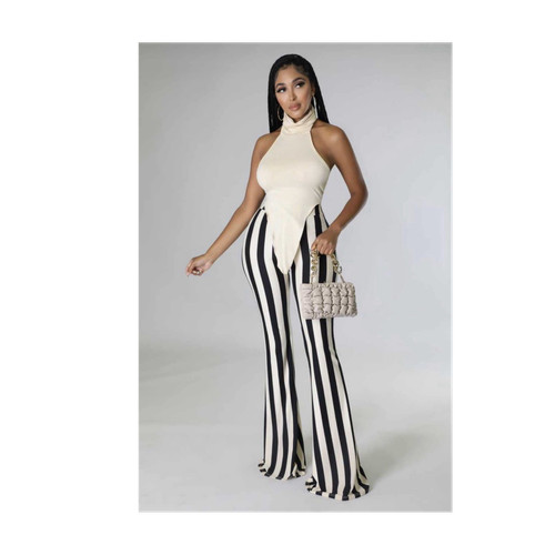 Women's Black White Striped Flared Pants Size M New with Tags