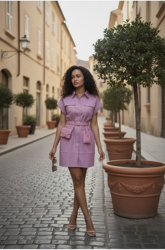Fancy Collection Purple Shirt Dress Collared Sleeveless Belted - photo 2