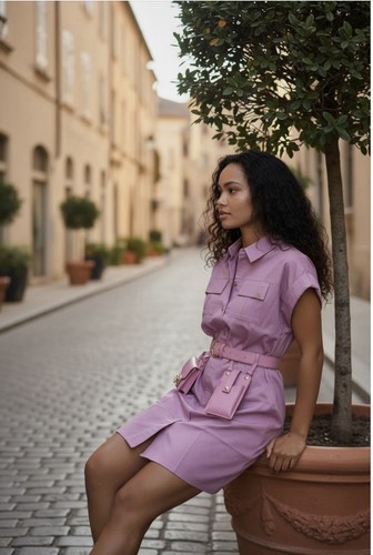 Fancy Collection Purple Shirt Dress Collared Sleeveless Belted - photo 3
