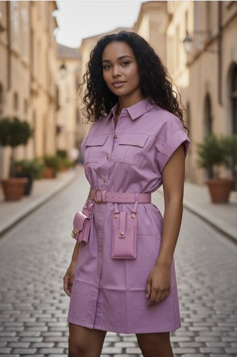 Fancy Collection Purple Shirt Dress Collared Sleeveless Belted - photo 5