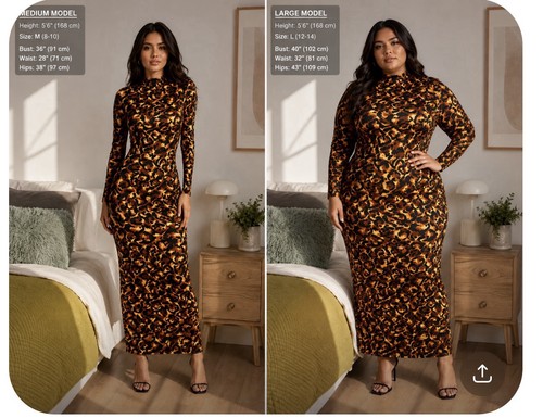 Leopard Print Bodycon Maxi Dress High Neck Long Sleeve S - photo 2