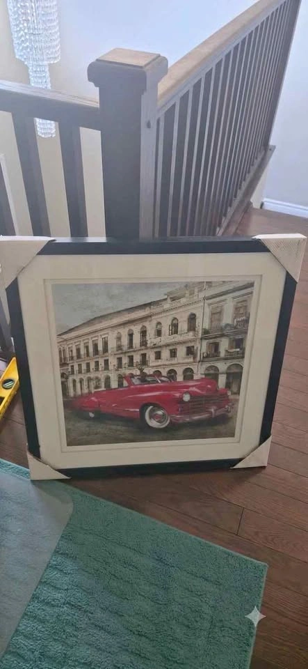 Framed Classic Red Car Wall Art