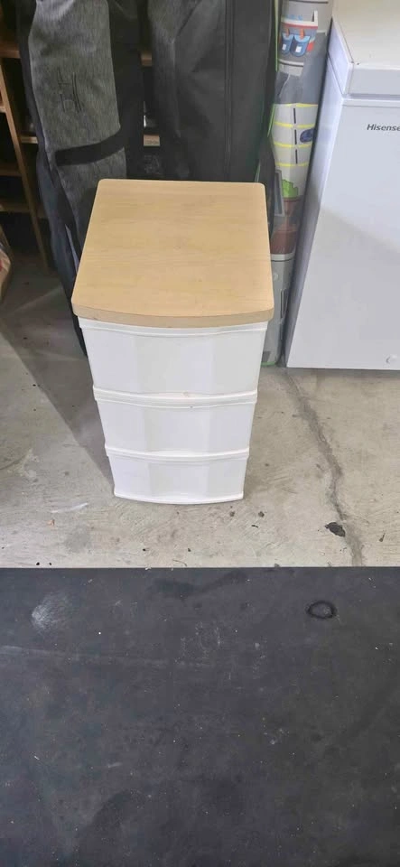 3-Drawer Plastic Storage Unit with Wood Top