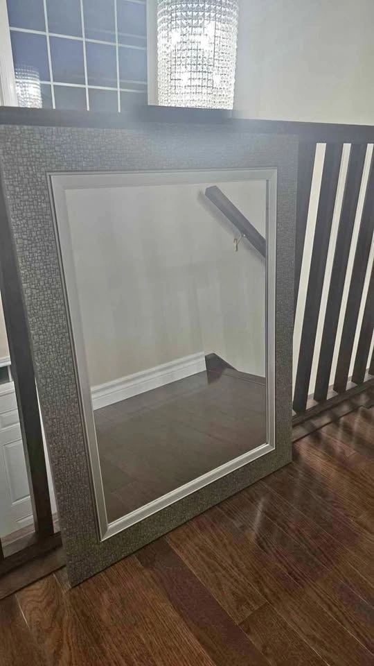 Large Textured Grey Framed Wall Mirror
