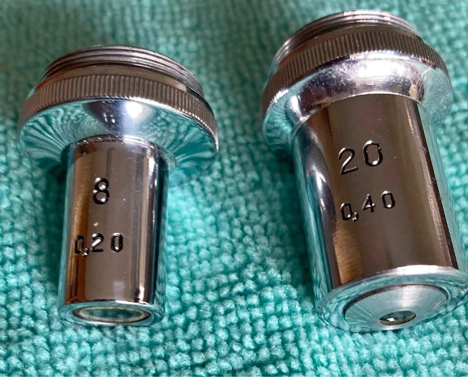 Vintage Microscope Objective Lenses - LOMO USSR (8x & 20x Pair)
