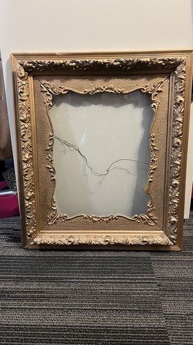 Antique Victorian Ornate Wood Gilt Frame & Picture 29”x 25”