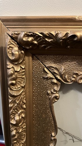 Antique Victorian Ornate Wood Gilt Frame & Picture 29”x 25” - photo 3