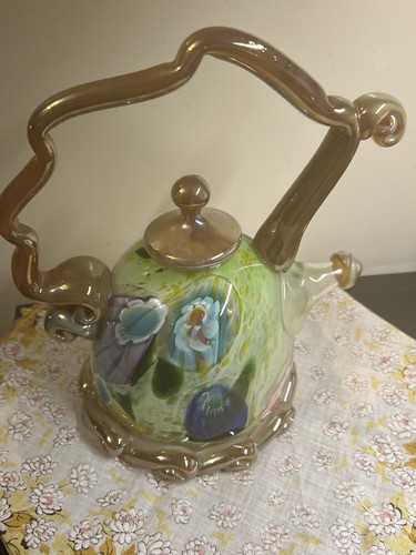 Signed Paul Allen Counts Studio Art Glass Blue/Gold Millefiori T