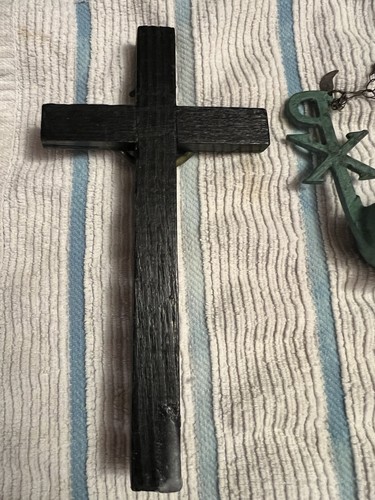 Antique Bronzed Oil Lamp Chi-Rho & Vintage Wood Cross - photo 5
