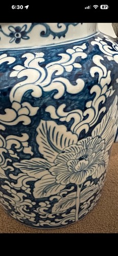Vintage Large Blue & White Hand Painted Coffee Tea Pot Brass Han - photo 3