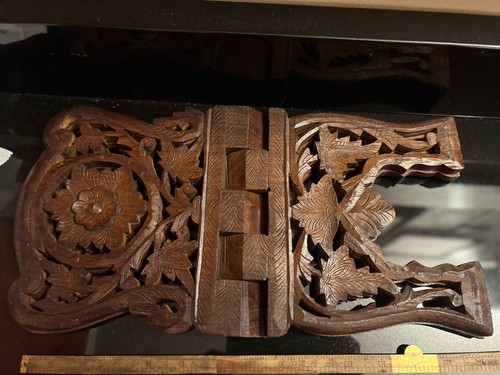 Vintage Hand Carved Dark Wood Folding Book Stand - photo 2