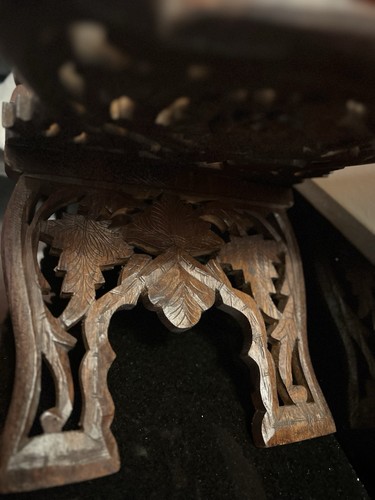 Vintage Hand Carved Dark Wood Folding Book Stand - photo 3