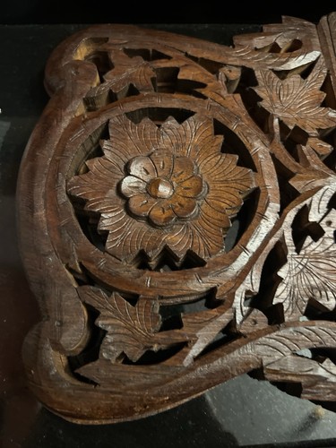 Vintage Hand Carved Dark Wood Folding Book Stand - photo 5