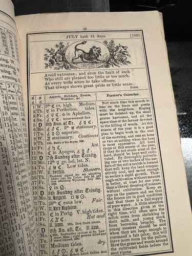 1891 Old Farmers Almanac Robert B Thomas No 99 Antique - photo 5
