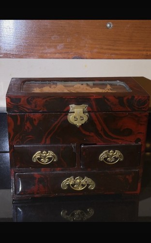 Vintage Chinese Japanese Rosewood Cork 3D Jewelry Box