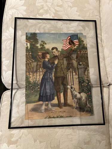 Antique E G Renesch WWI Duty Calls Soldier Recruitment Print