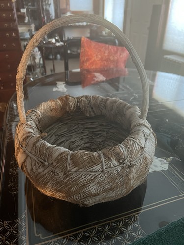 Vtg RARE NATURAL PALM HUSK Fiber Handmade PalmLeaf Basket