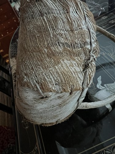 Vtg RARE NATURAL PALM HUSK Fiber Handmade PalmLeaf Basket - photo 4