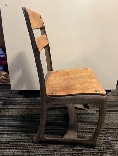 Vintage Elementary School Chair, wood seat and backrest, metal f - photo 2