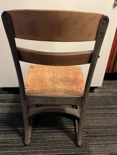 Vintage Elementary School Chair, wood seat and backrest, metal f - photo 3