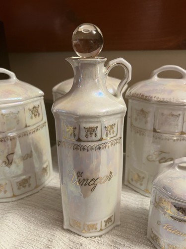 Antique White & Gold Block Germany Lusterware 13 PC Canister Set - photo 2