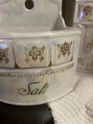 Antique White & Gold Block Germany Lusterware 13 PC Canister Set - photo 3