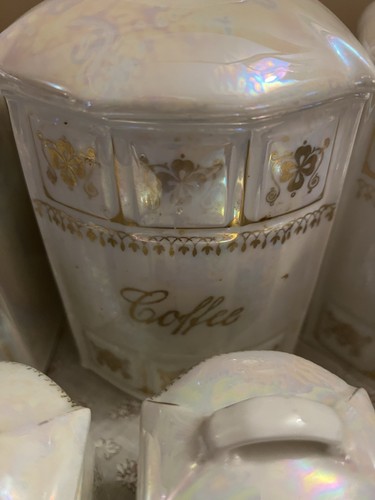 Antique White & Gold Block Germany Lusterware 13 PC Canister Set - photo 4